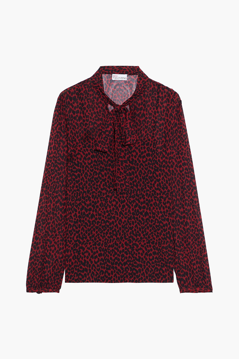 redvalentino - pussy-bow leopard-print chiffon blouse - burgundy - it 38