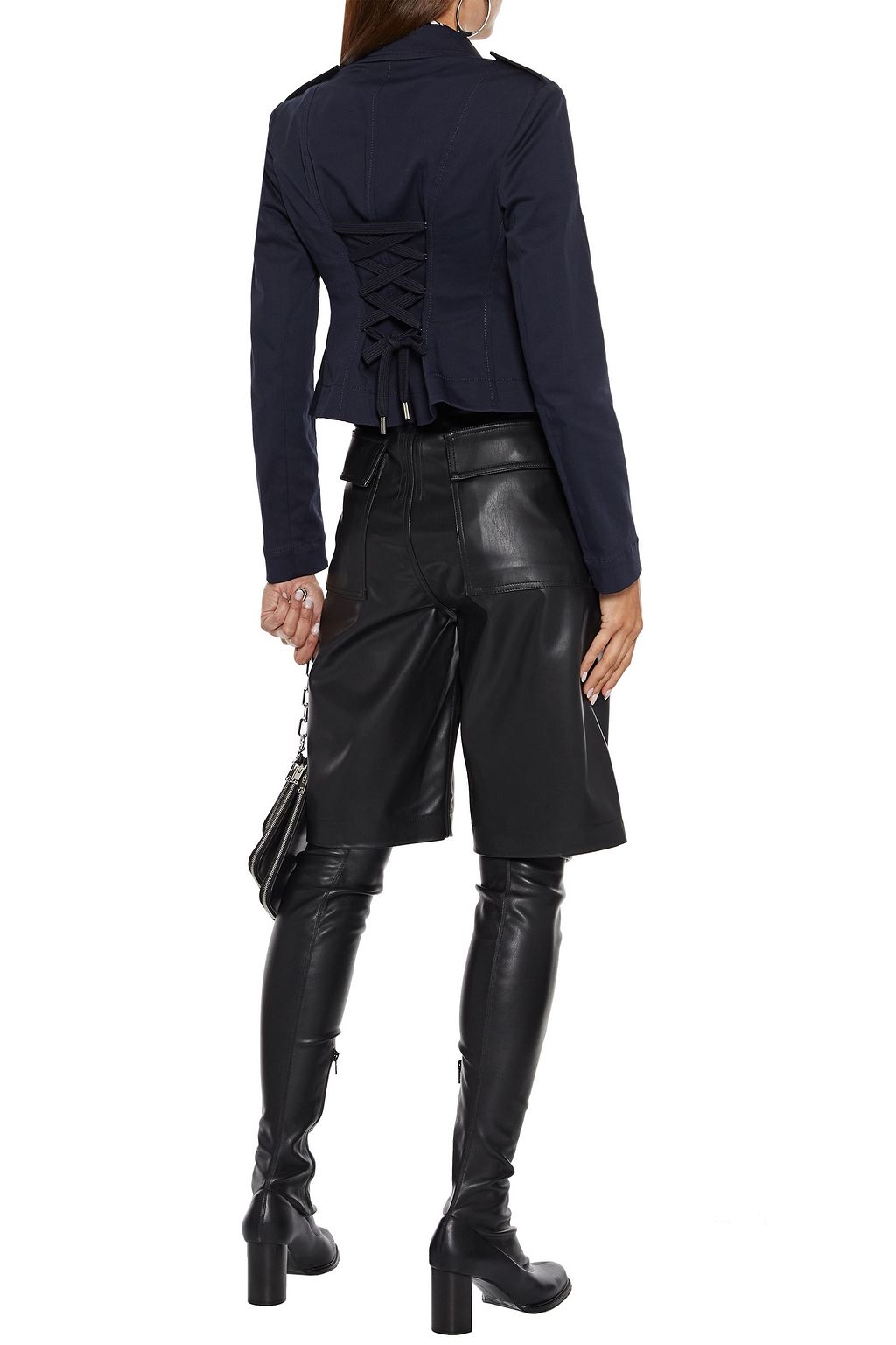 REDVALENTINO Lace-up cotton-blend twill peplum jacket