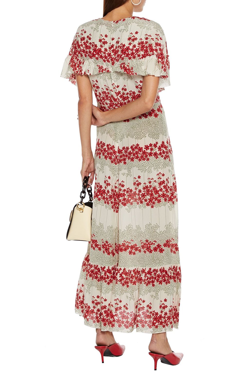 REDVALENTINO Ruffled floral-print silk crepe de chine maxi dress