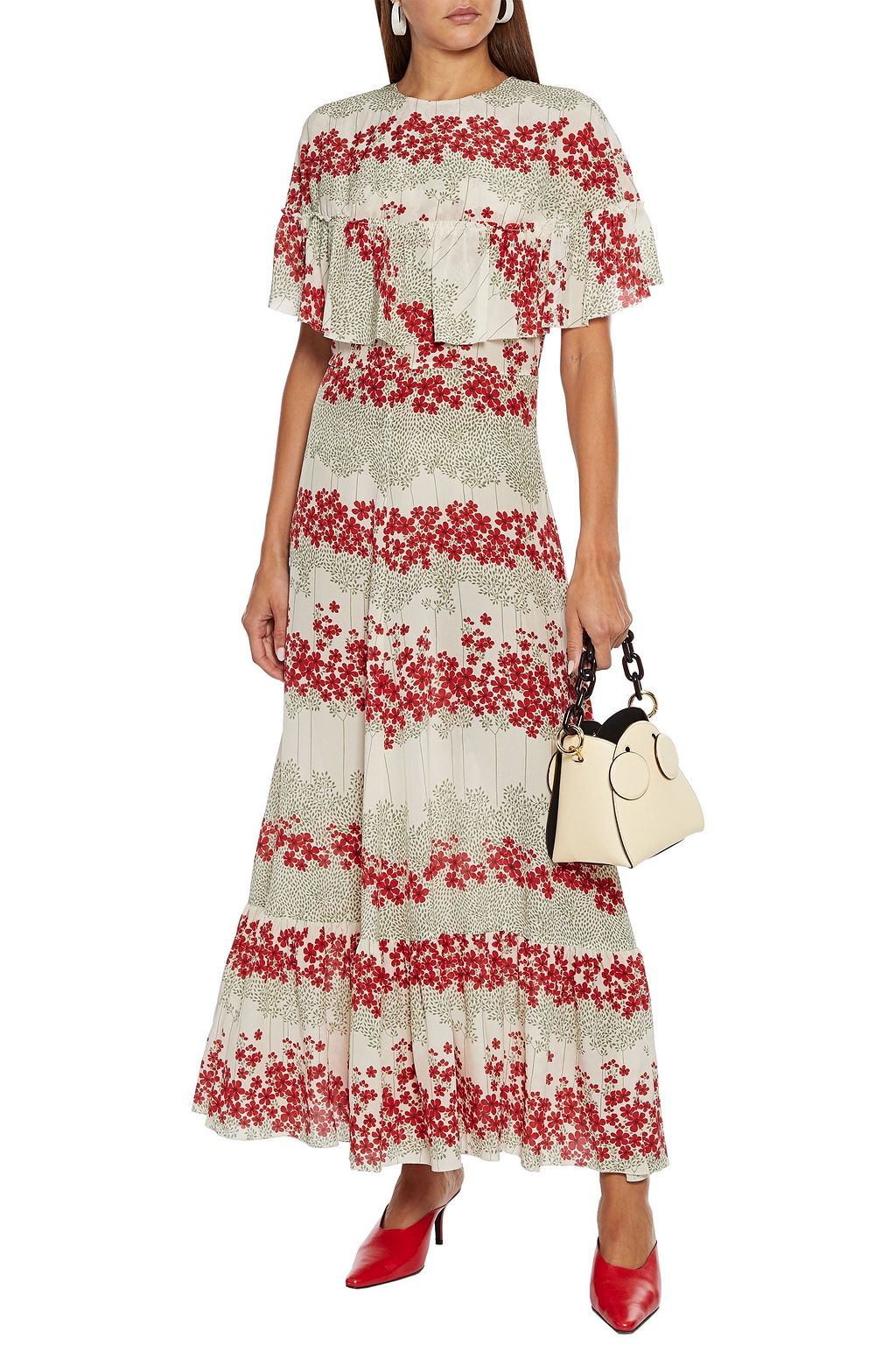 REDVALENTINO Ruffled floral-print silk crepe de chine maxi dress