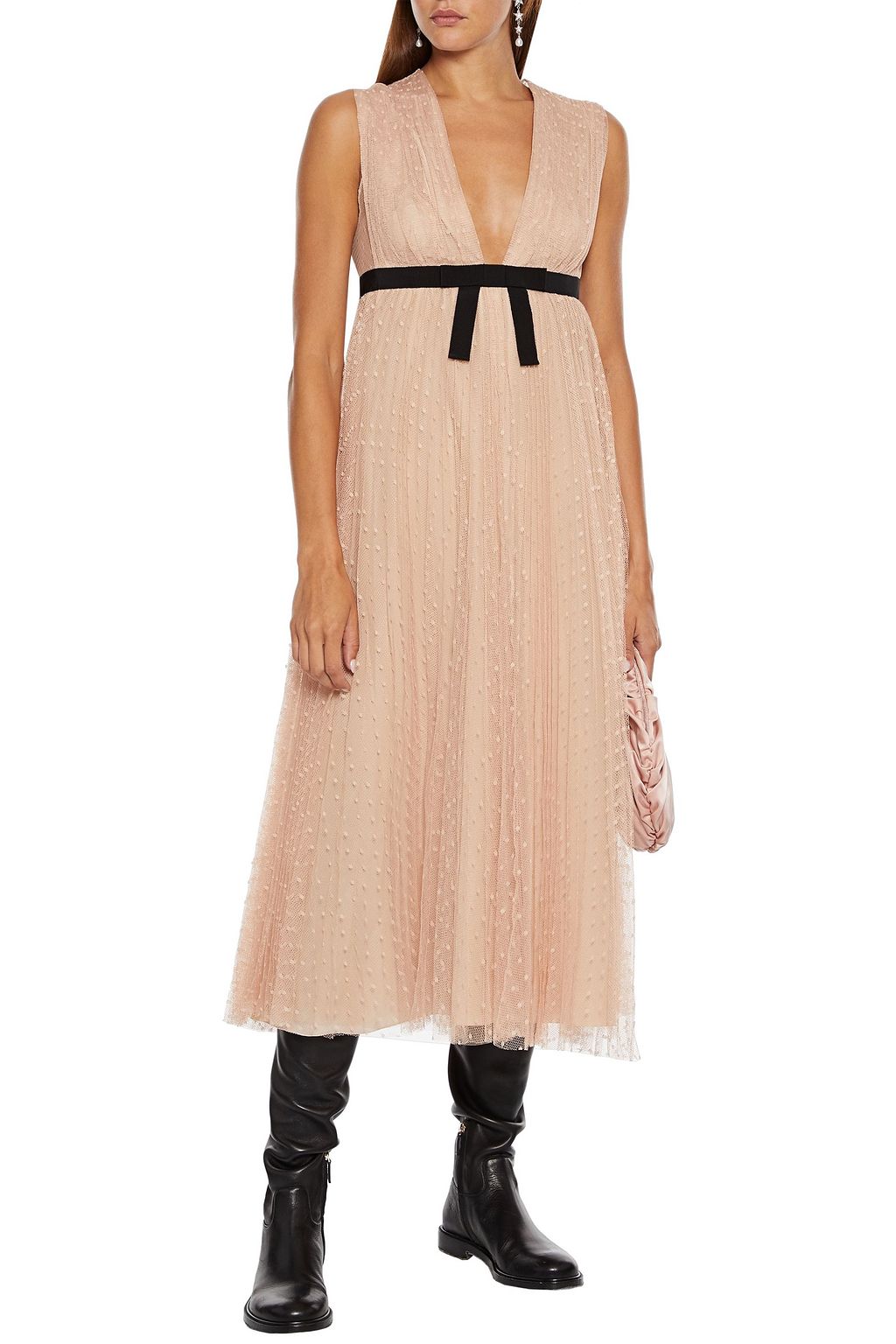 REDVALENTINO Bow-embellished point d'esprit midi dress