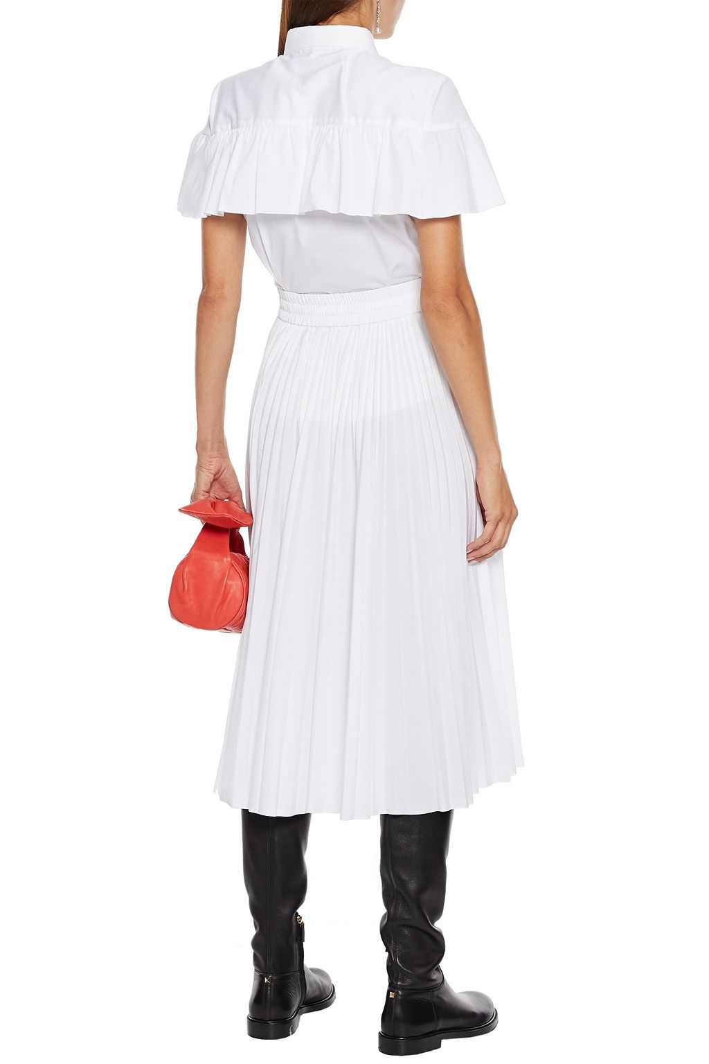 REDVALENTINO Pleated cotton-blend poplin midi skirt