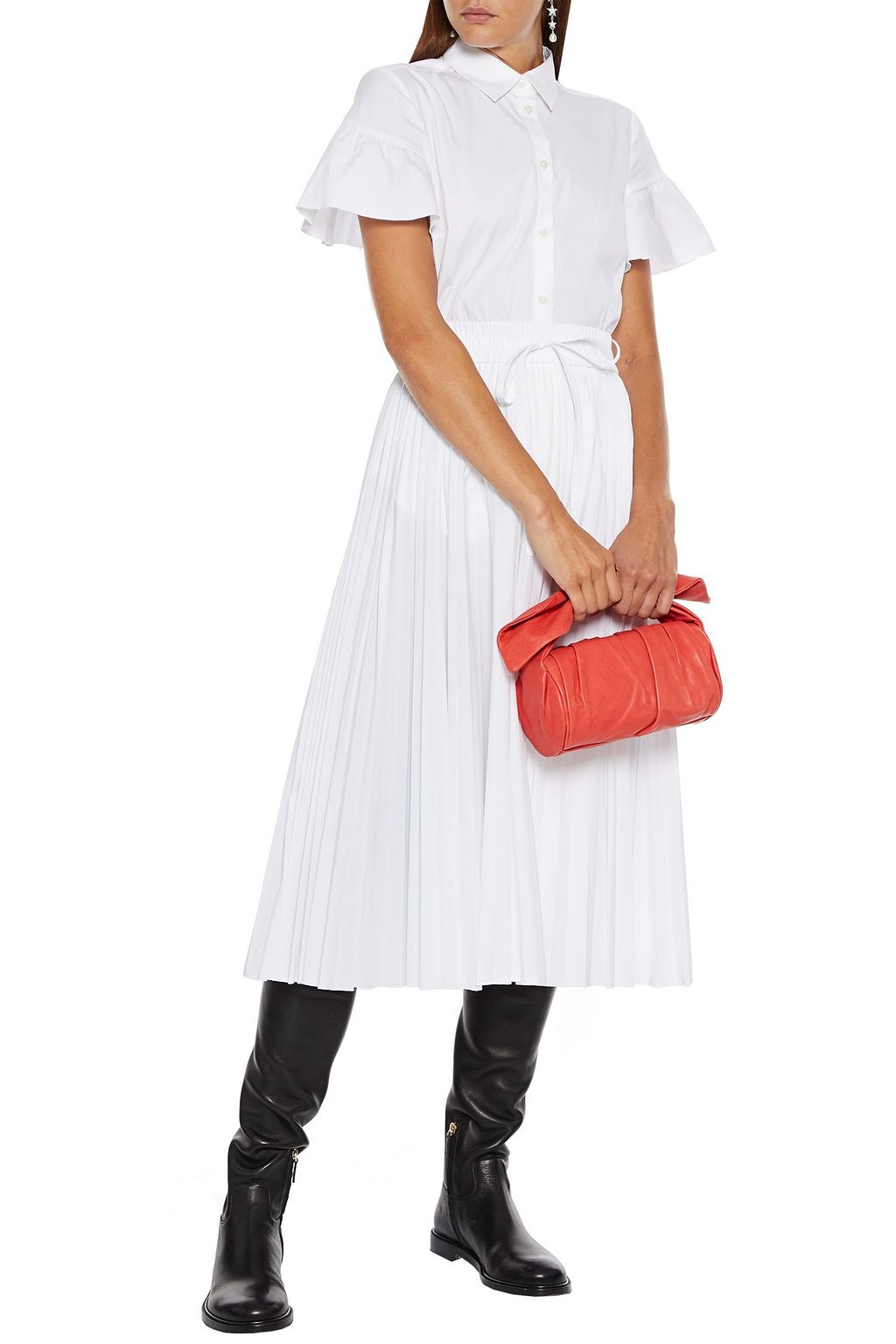 REDVALENTINO Pleated cotton-blend poplin midi skirt