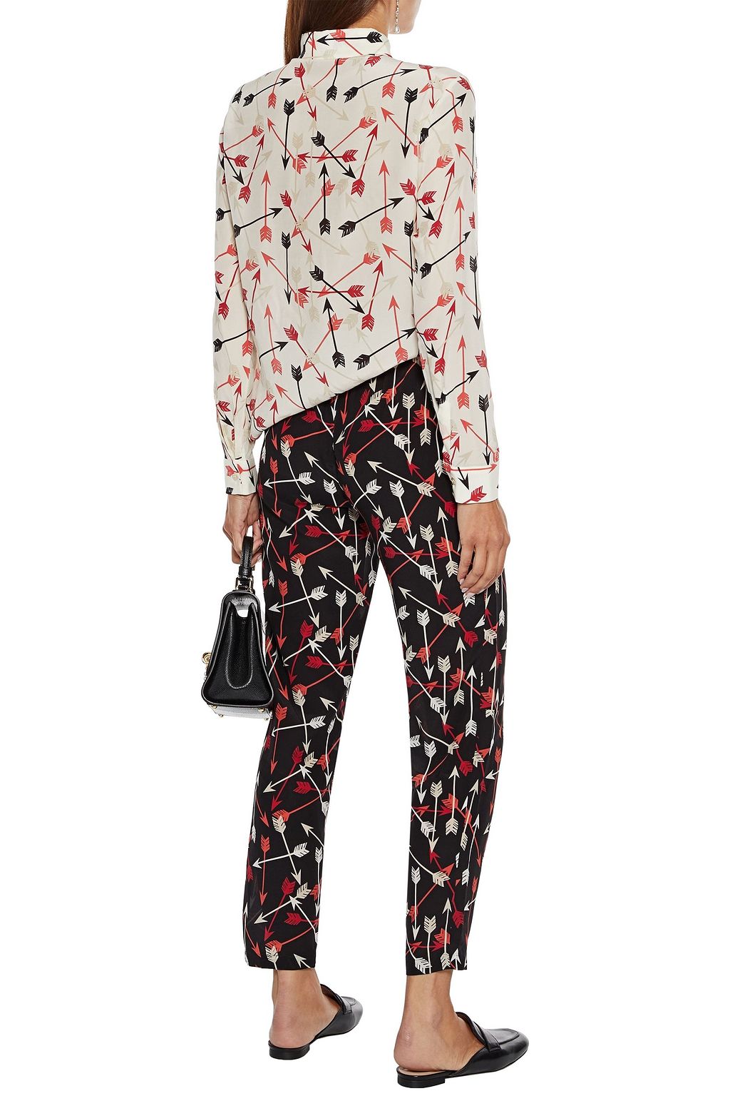 REDVALENTINO Cropped printed silk crepe de chine straight-leg pants