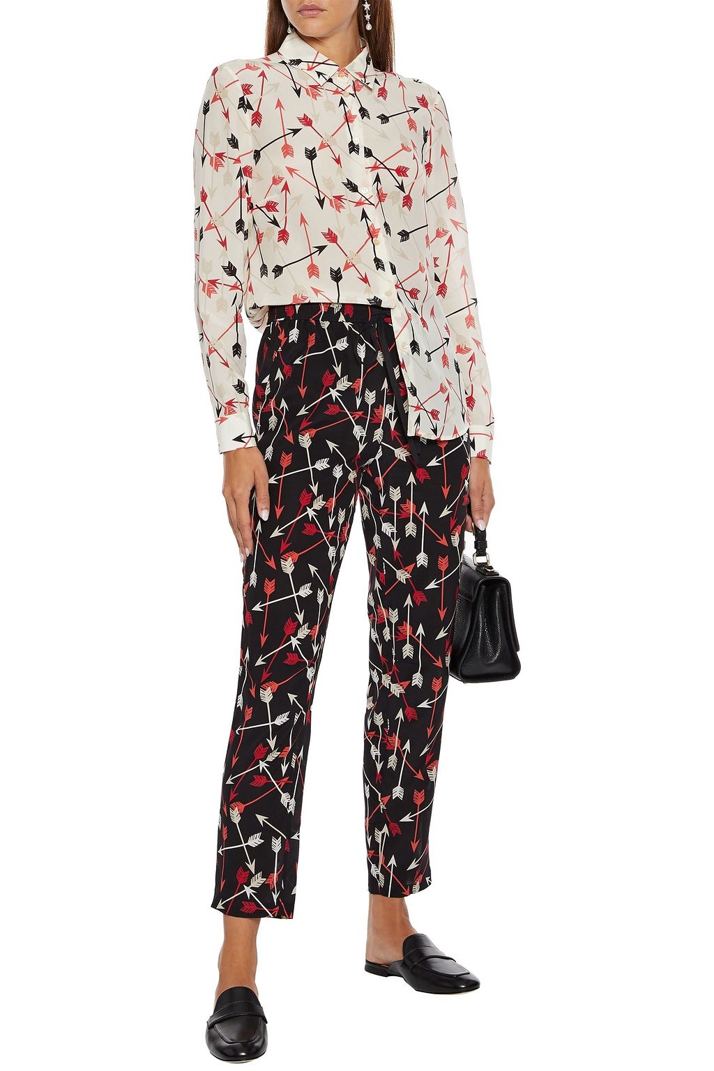 REDVALENTINO Cropped printed silk crepe de chine straight-leg pants
