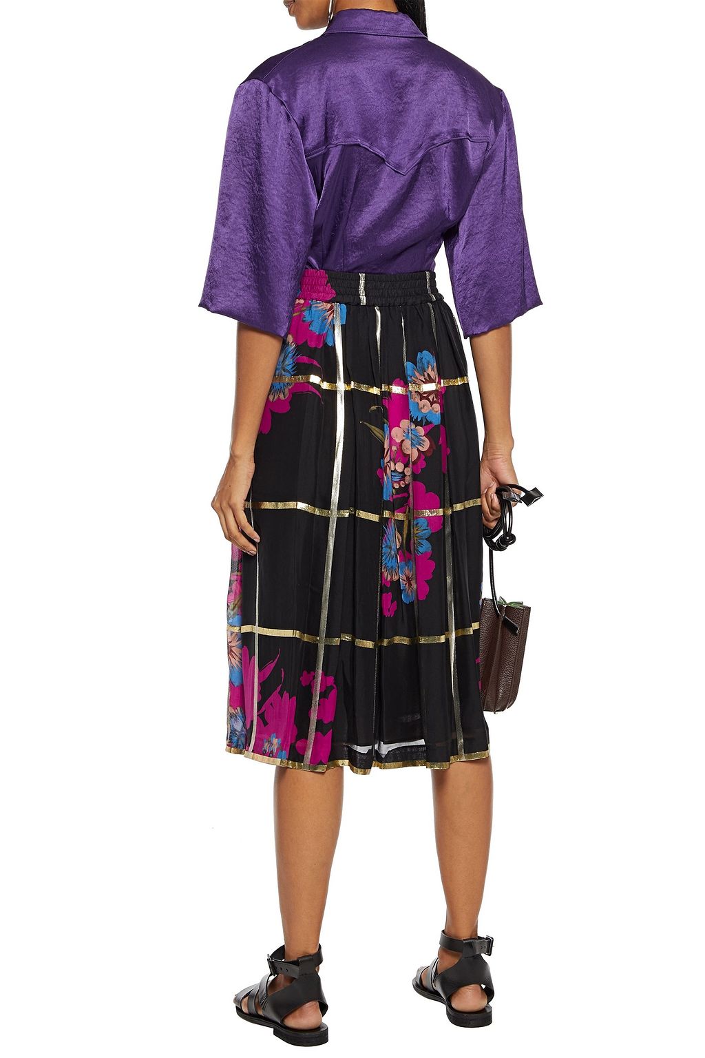 ETRO Gathered metallic floral-print silk-blend midi skirt