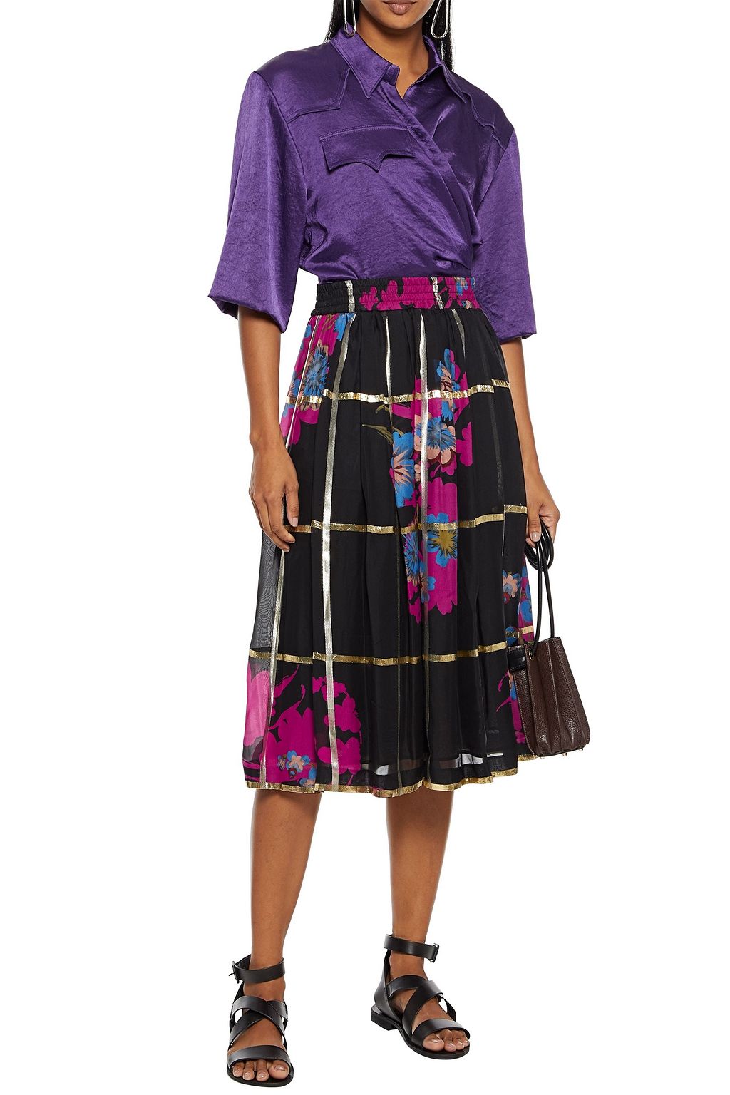 ETRO Gathered metallic floral-print silk-blend midi skirt