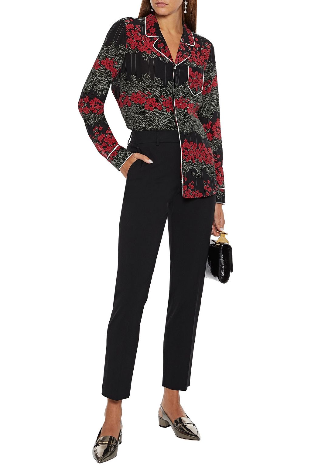 REDVALENTINO Floral-print silk crepe de chine shirt