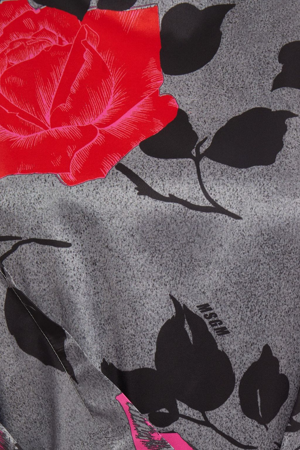 MSGM Gathered floral-print satin midi dress