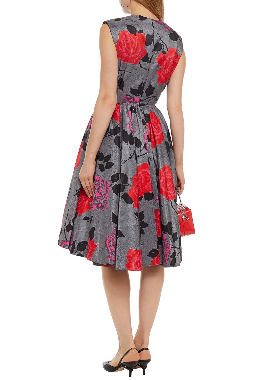MSGM Gathered floral-print satin midi dress