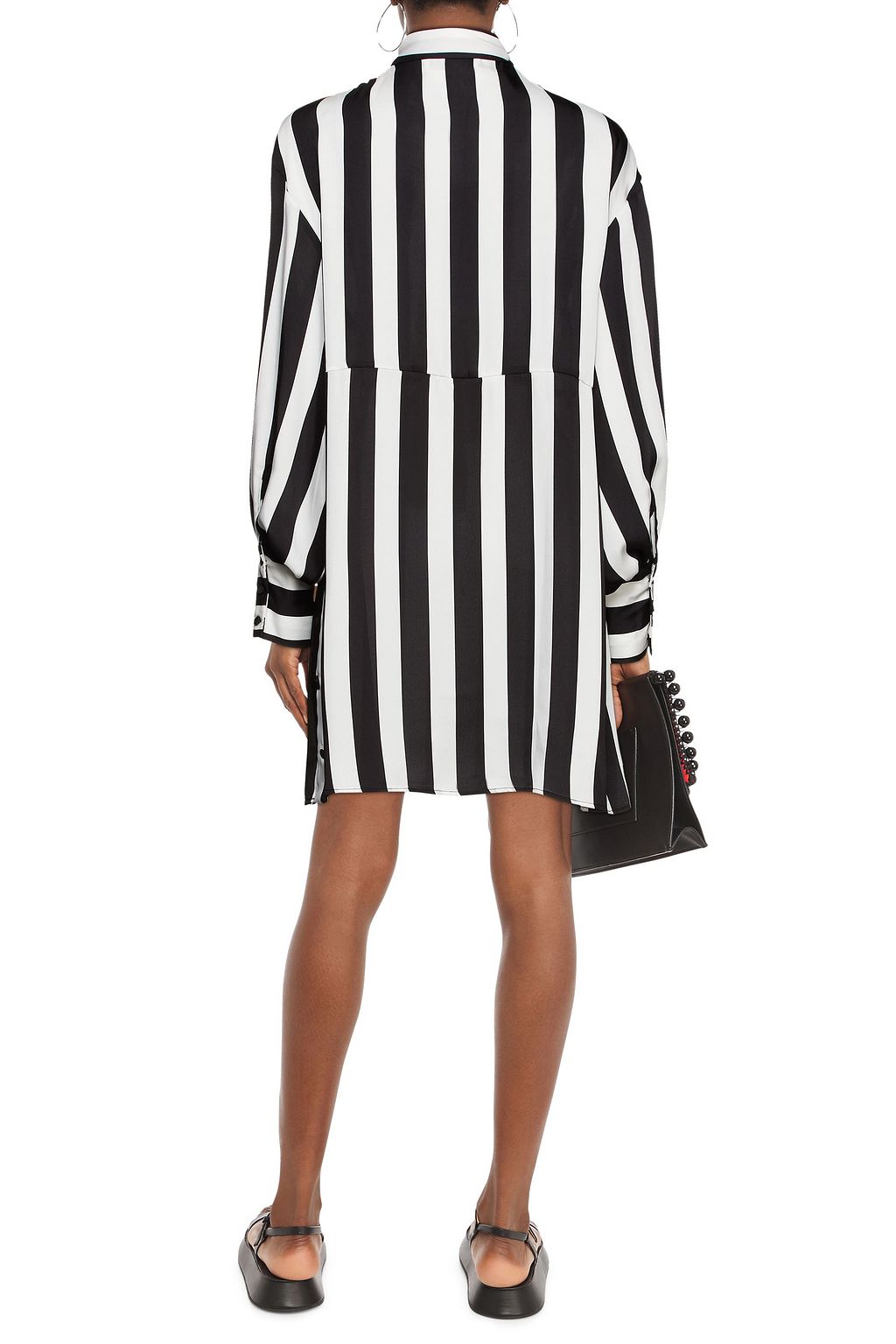 MSGM Pussy-bow striped satin-twill mini dress
