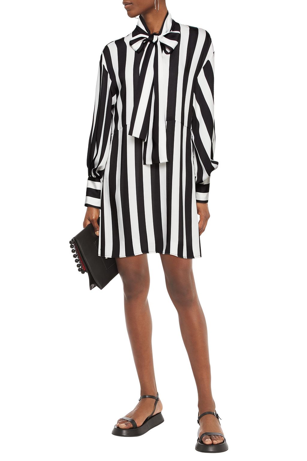 MSGM Pussy-bow striped satin-twill mini dress