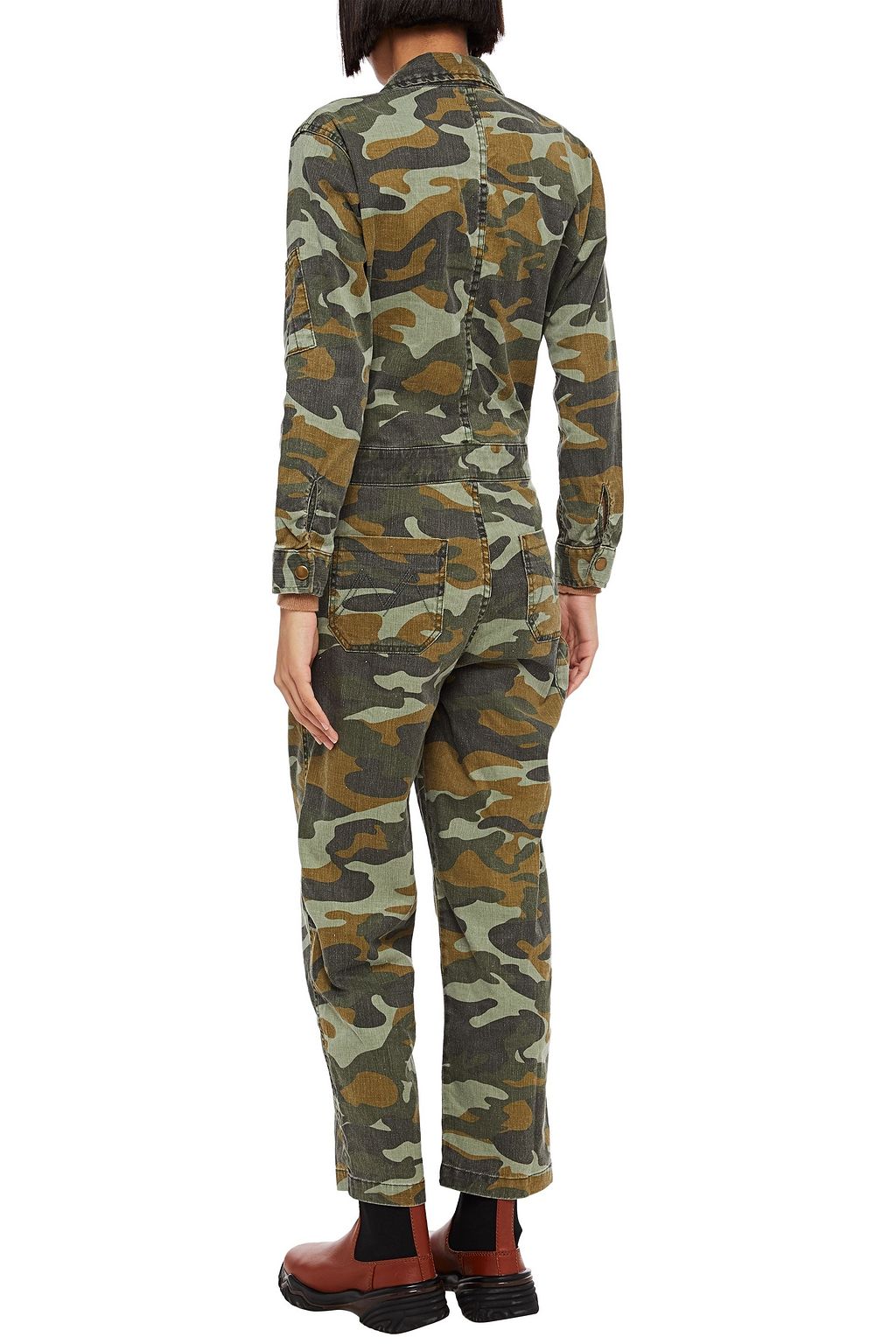 MOTHER The Fixer cropped camouflage-print linen-blend jumpsuit