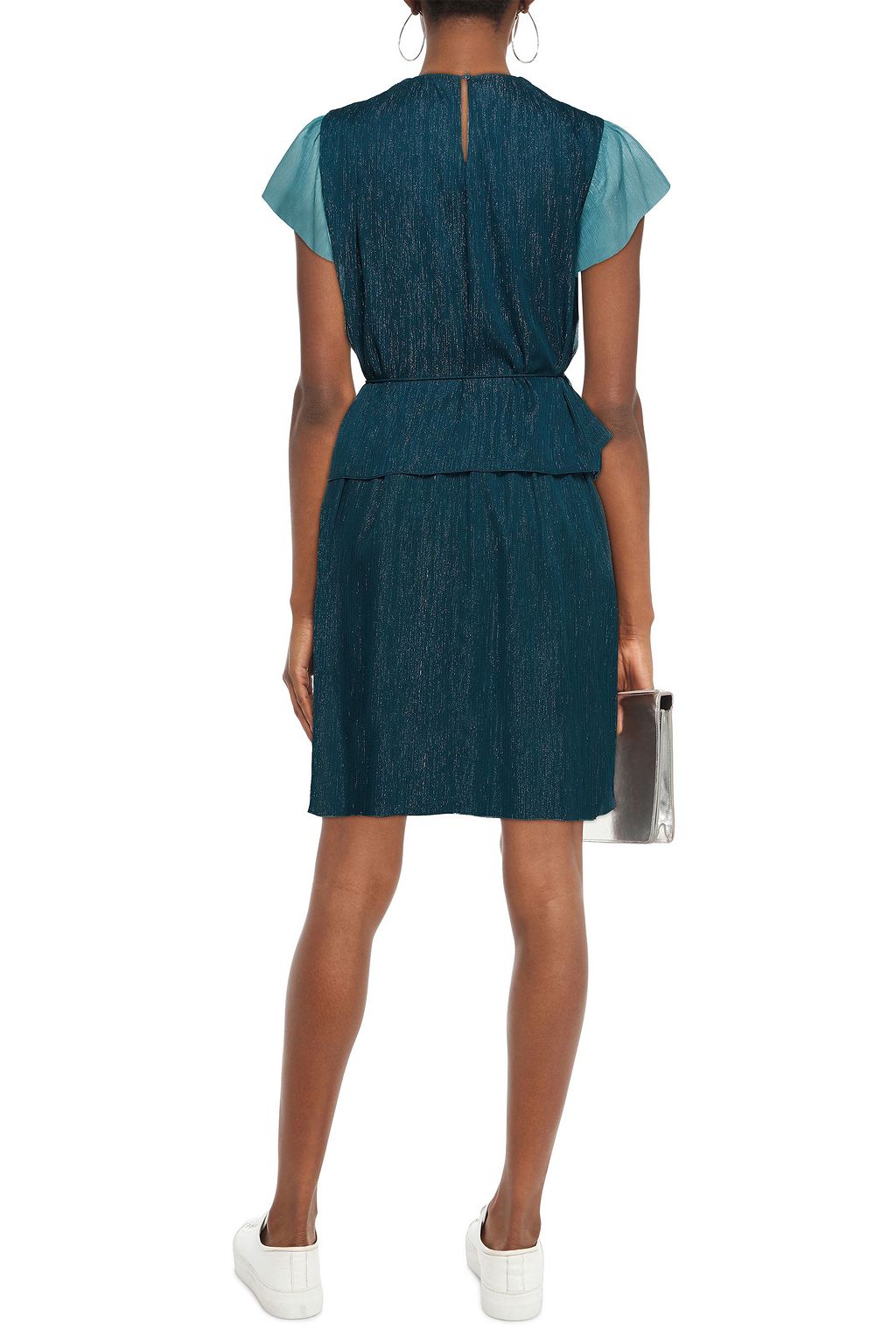 KENZO Two-tone metallic crepon peplum mini dress