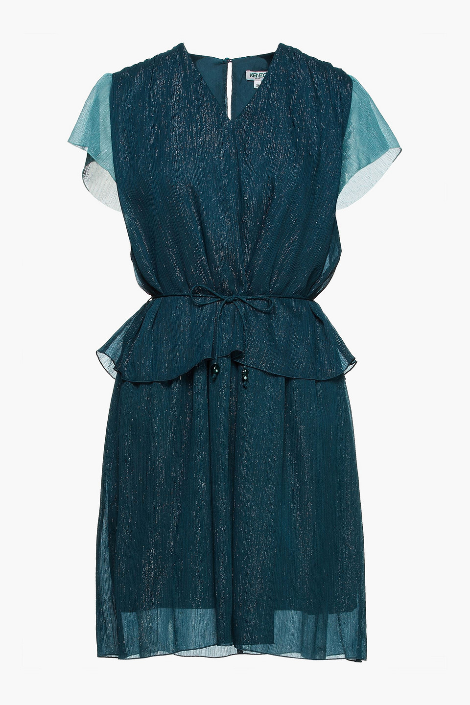 Kenzo Two-tone Metallic Crepon Peplum Mini Dress In Petrol