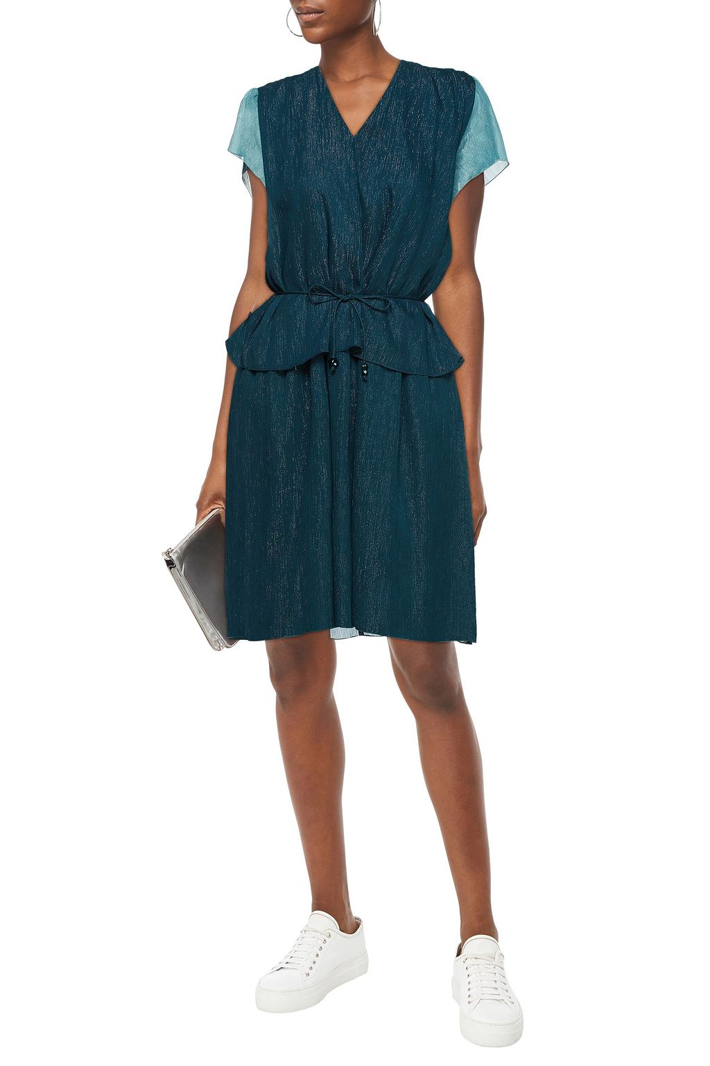 KENZO Two-tone metallic crepon peplum mini dress