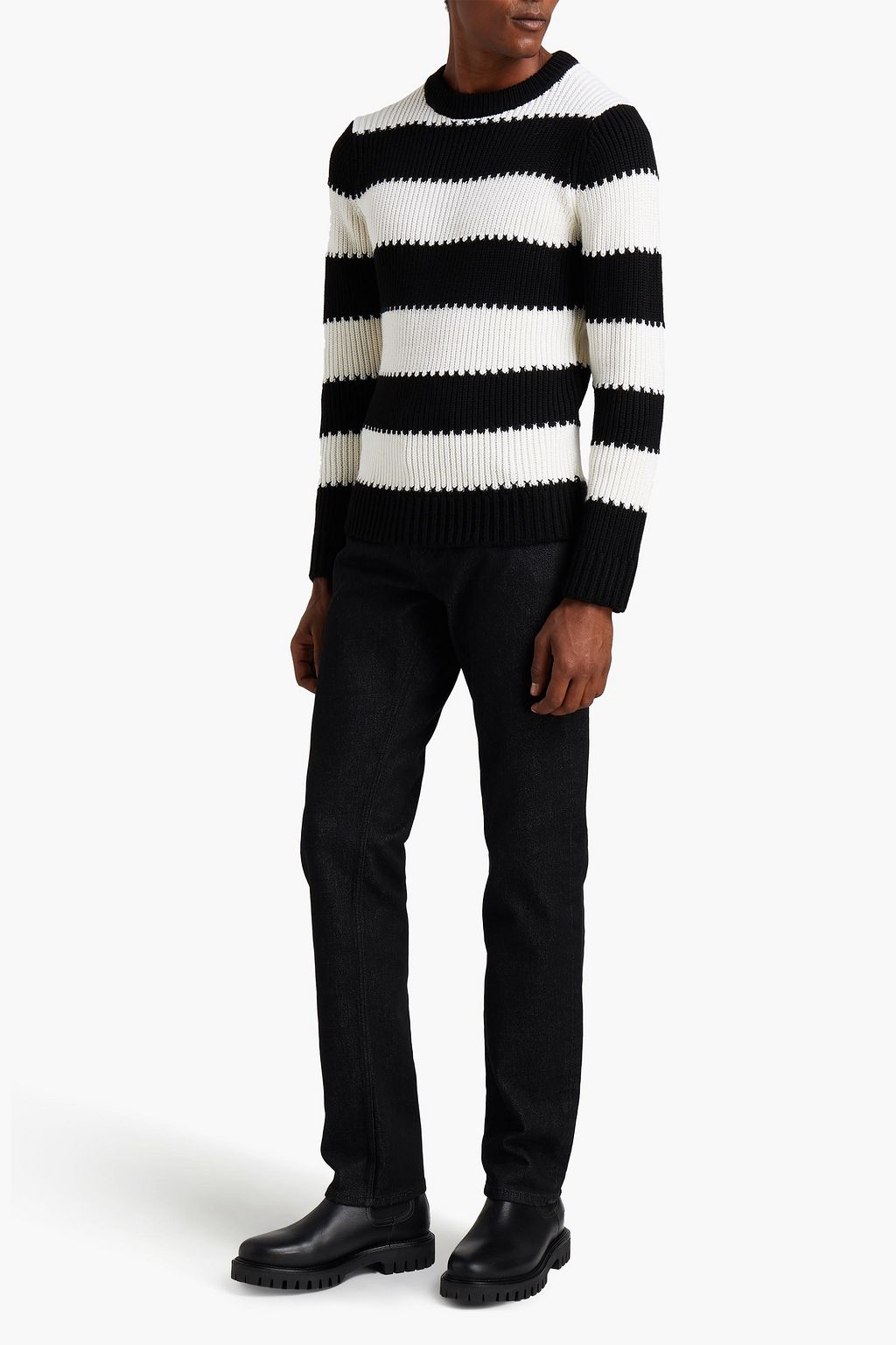 SANDRO Ribbed striped wool-blend sweater