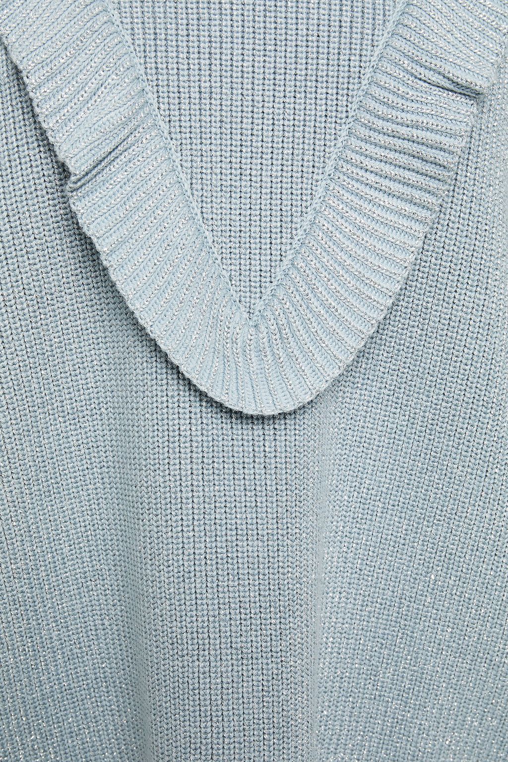 REDVALENTINO Ruffled ribbed metallic cotton-blend sweater