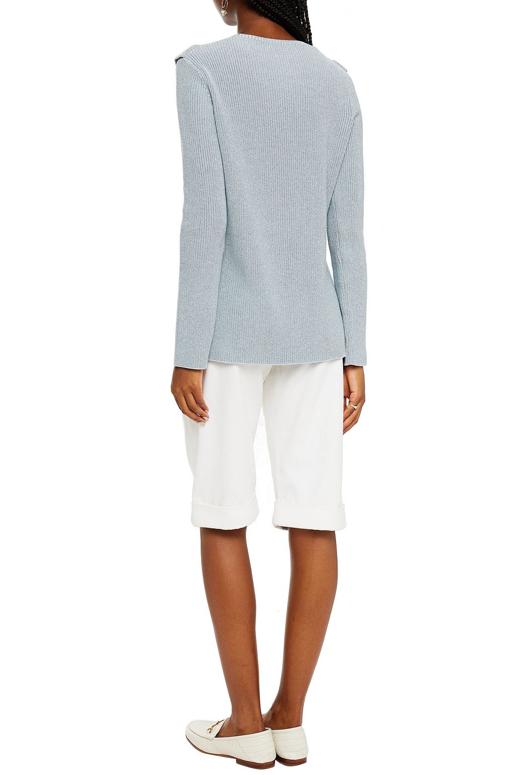REDVALENTINO Ruffled ribbed metallic cotton-blend sweater