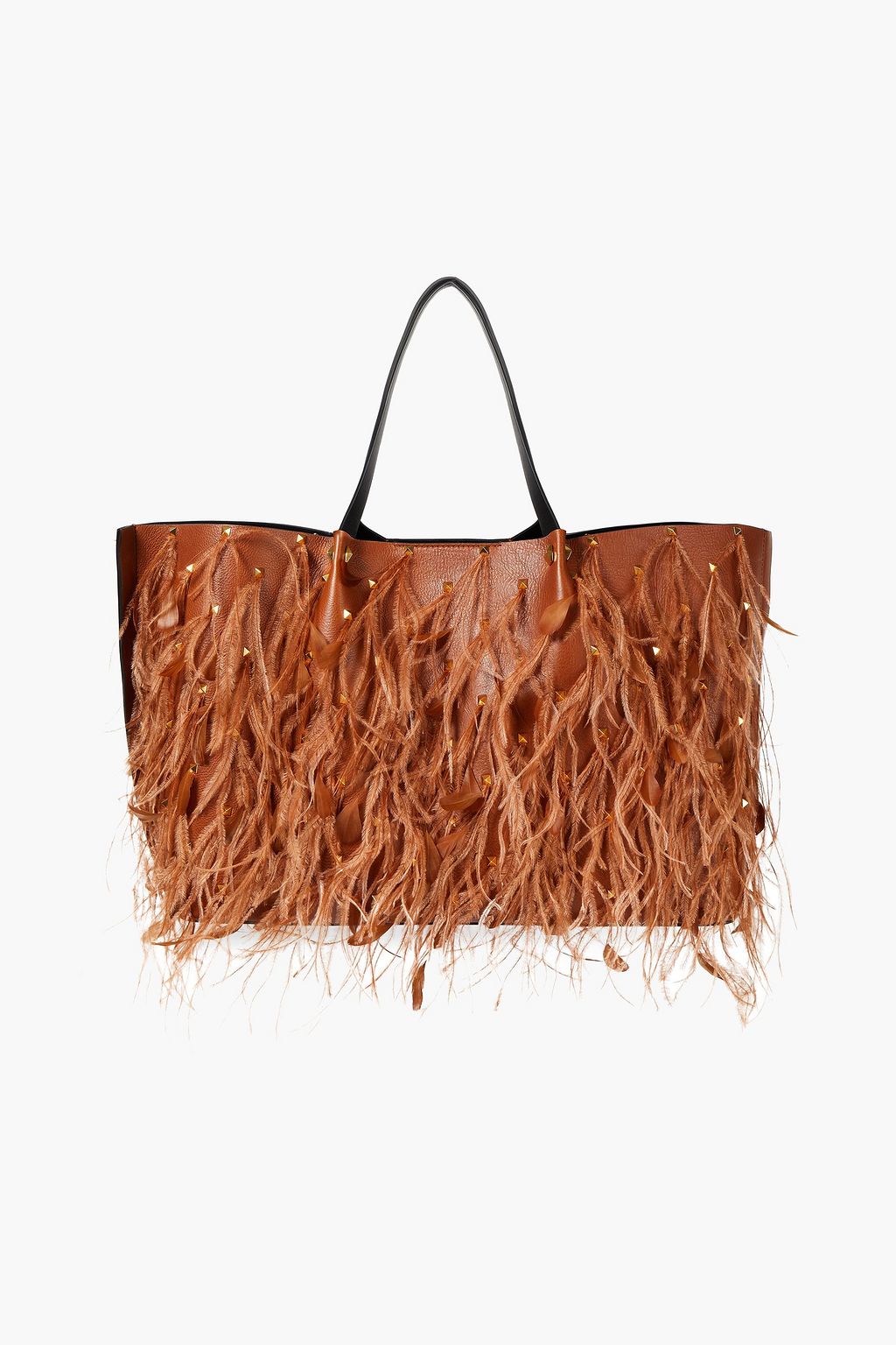 Rockstud Spike feather-trimmed leather tote