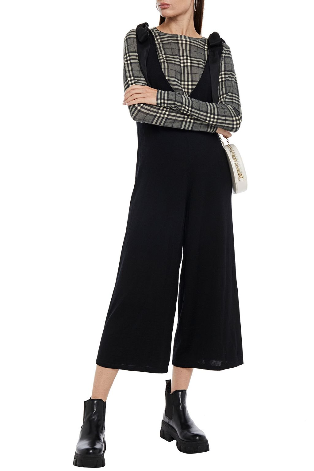 REDVALENTINO Cropped tie-detailed wool jumpsuit