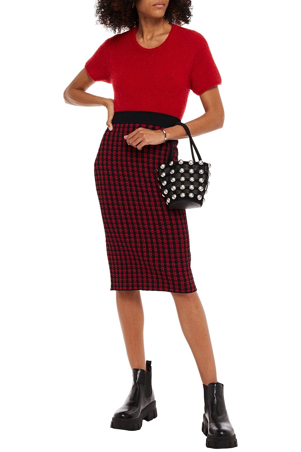 REDVALENTINO Metallic jacquard-knit pencil skirt