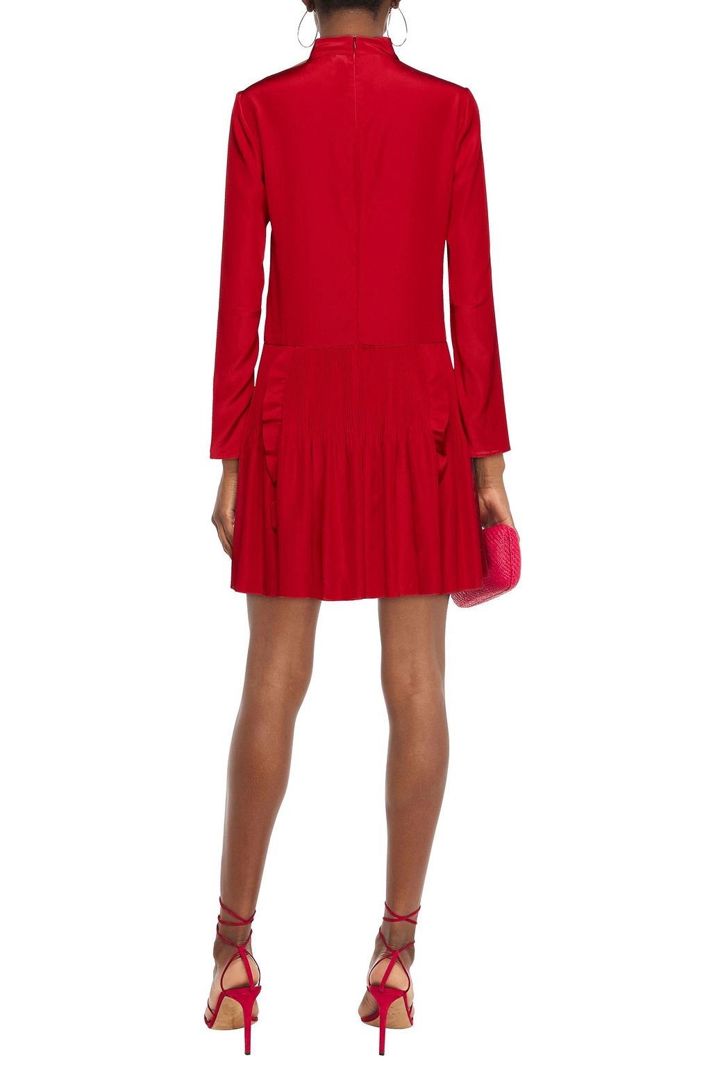 REDVALENTINO Pussy-bow pleated crepe de chine mini dress