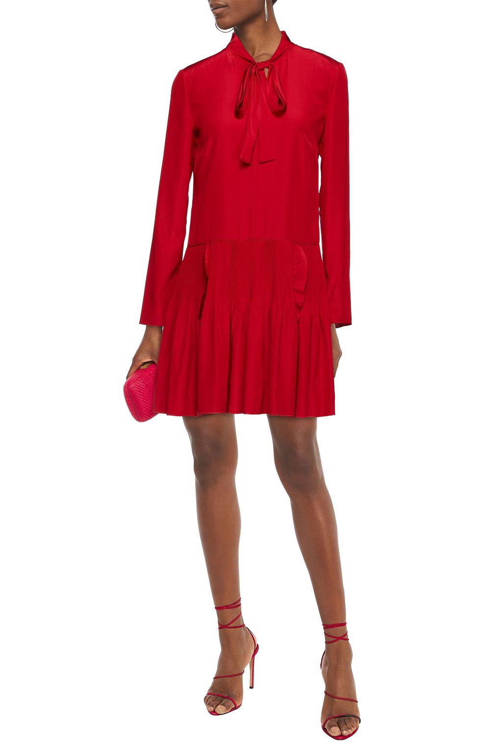 REDVALENTINO Pussy-bow pleated crepe de chine mini dress