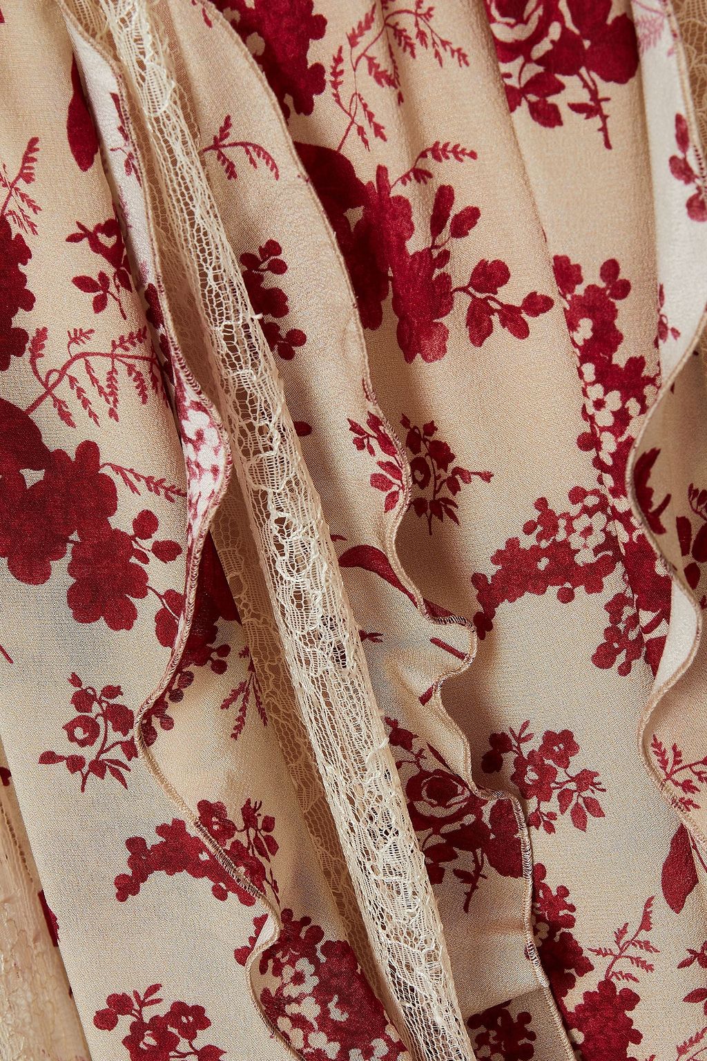 REDVALENTINO Lace-paneled floral-print silk crepe de chine mini dress