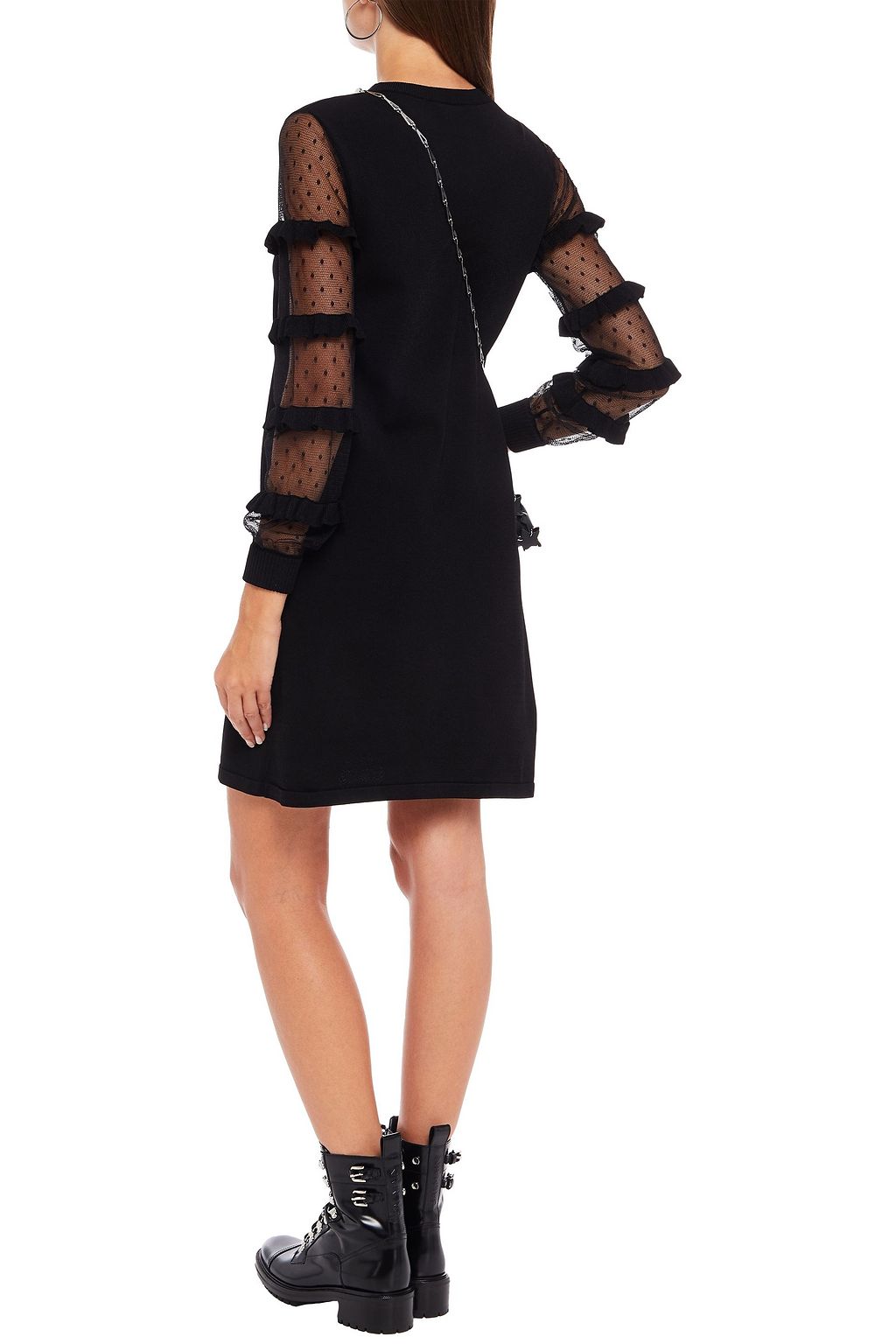 REDVALENTINO Point d'esprit-paneled stretch-knit mini dress