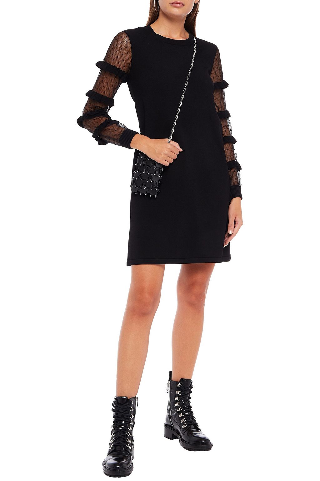 REDVALENTINO Point d'esprit-paneled stretch-knit mini dress