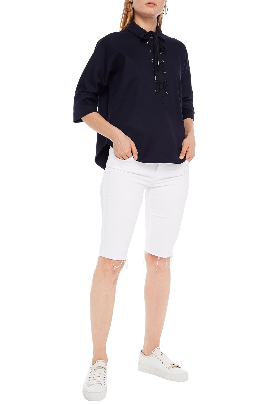 REDVALENTINO Lace-up cotton-blend piqué top