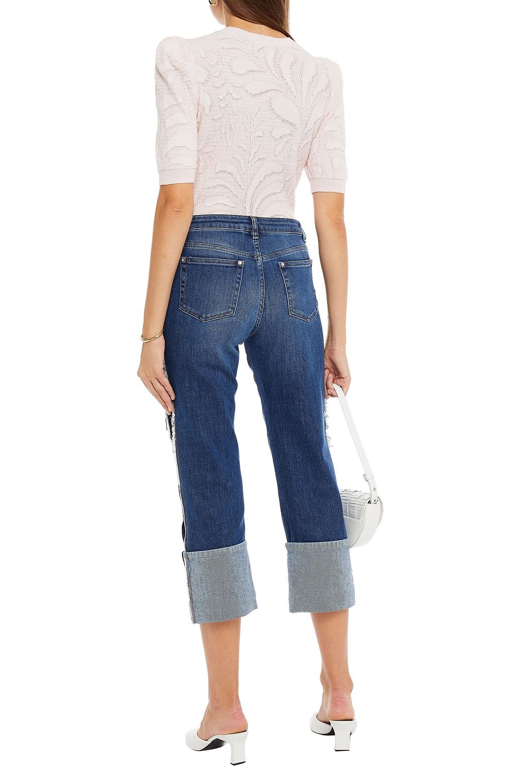 REDVALENTINO Cropped frayed high-rise wide-leg jeans