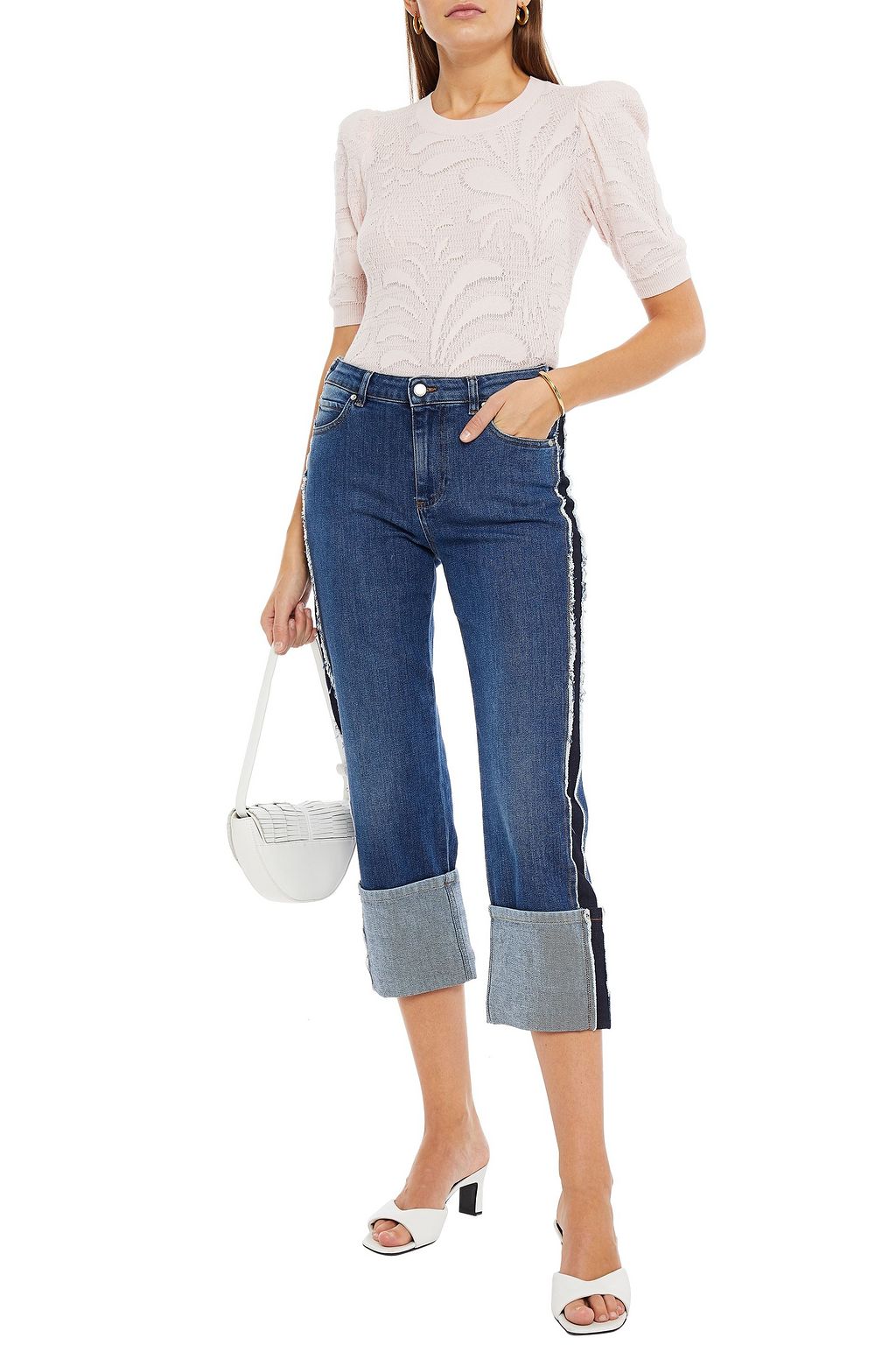 REDVALENTINO Cropped frayed high-rise wide-leg jeans