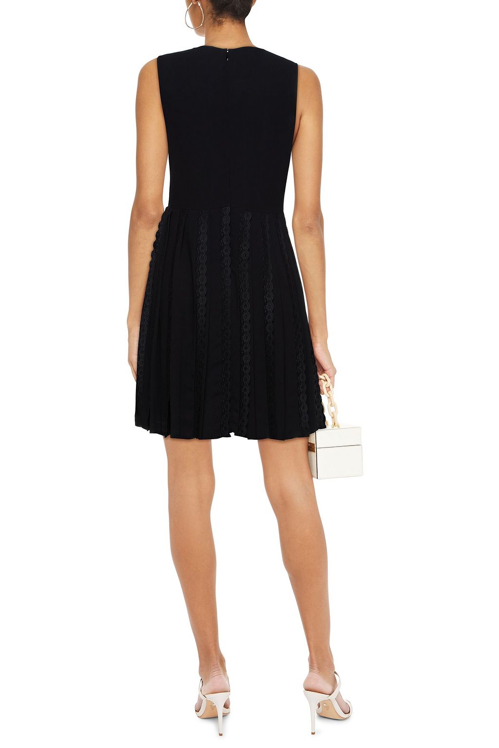 REDVALENTINO Pleated lace-trimmed crepe mini dress