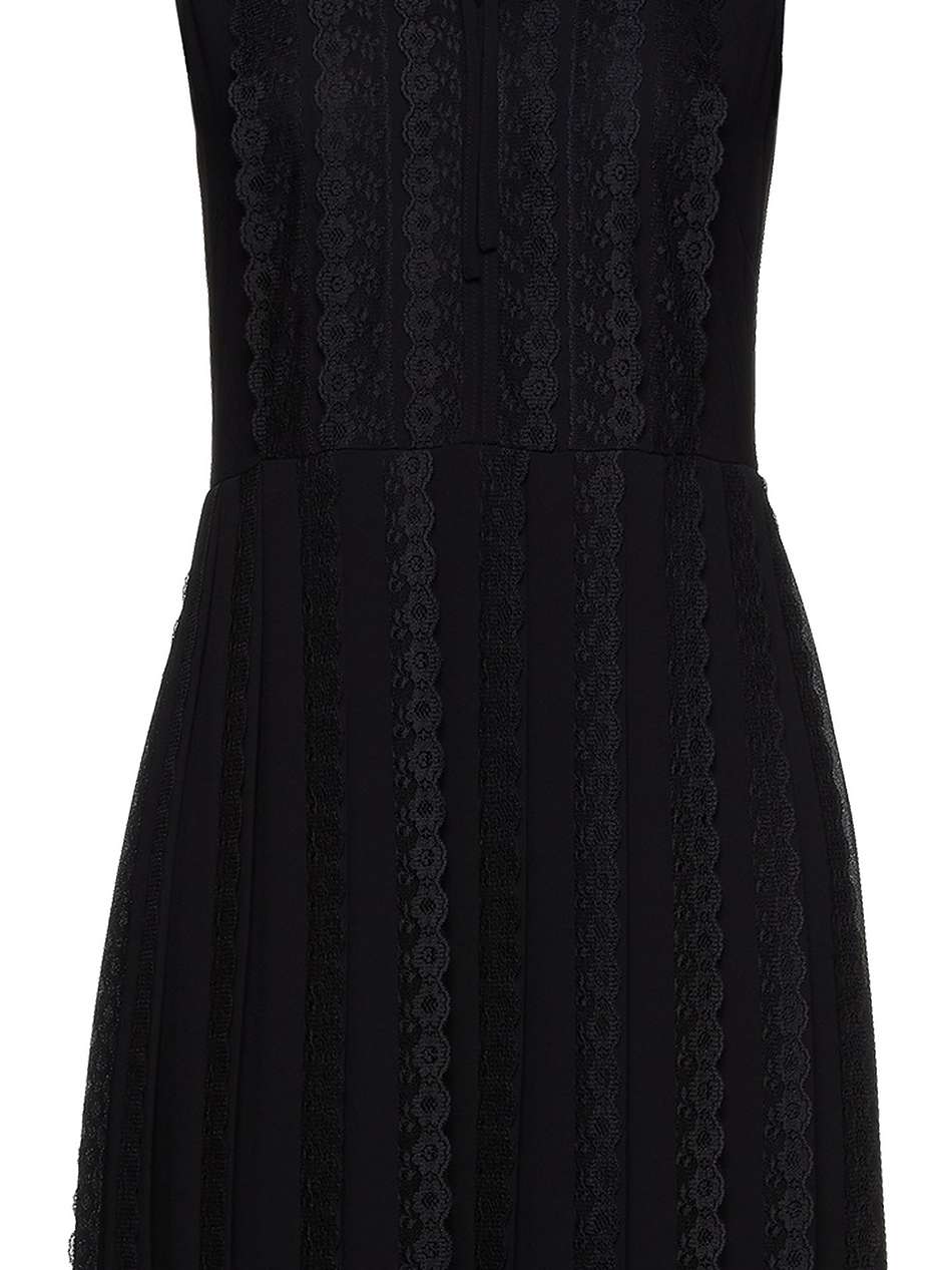 pleated lace-trimmed crepe mini dress