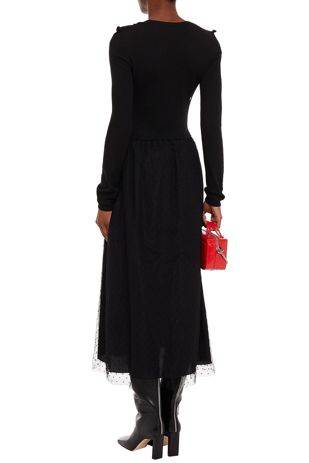 REDVALENTINO فستان متوسط الطول مكشكش من قماش بوان ديسبري ومن نسيج محبوك مرن