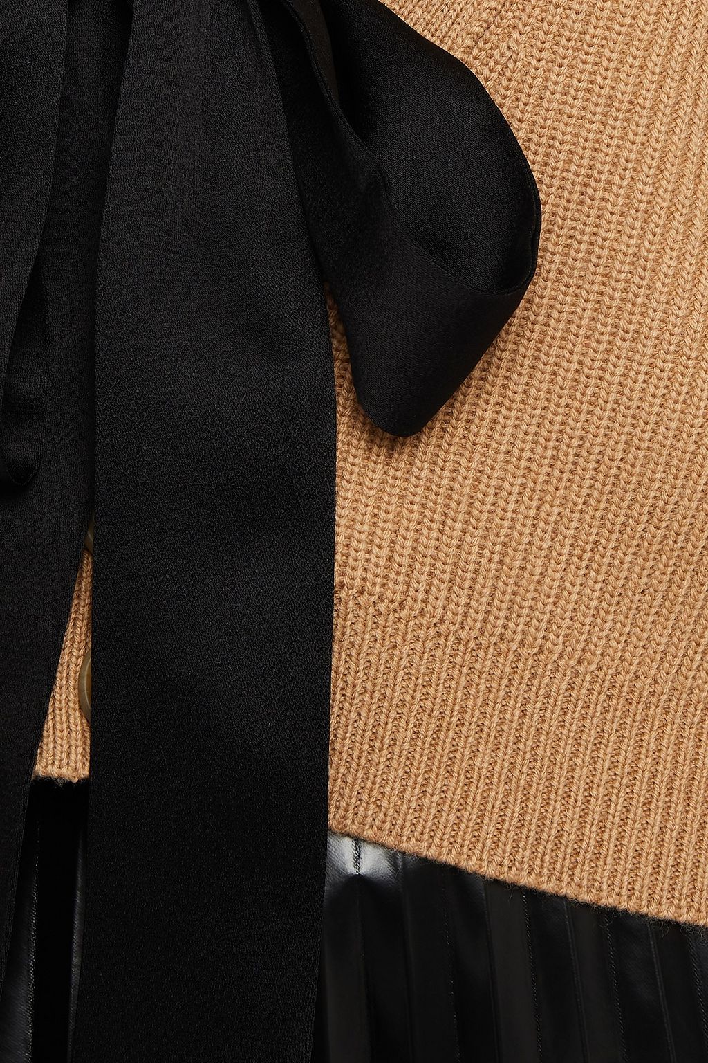 REDVALENTINO Pussy-bow cropped ribbed wool cardigan