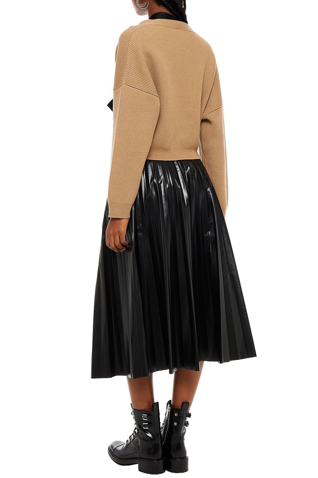 REDVALENTINO Pussy-bow cropped ribbed wool cardigan
