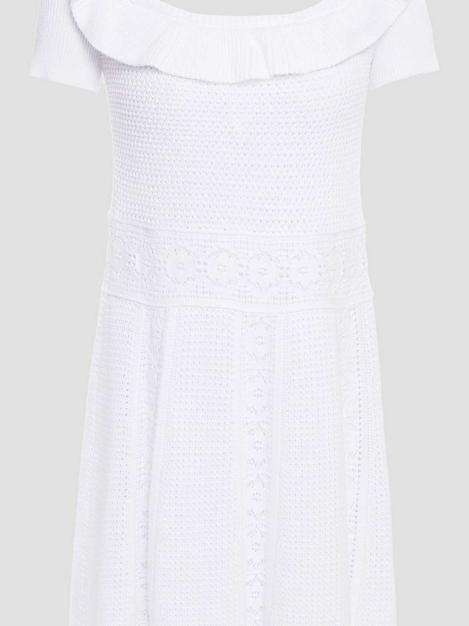 ruffled crochet-knit cotton mini dress