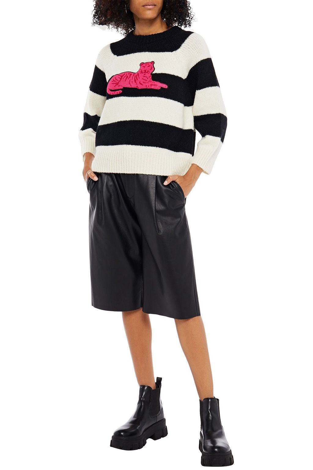 MOTHER Appliquéd striped alpaca-blend sweater