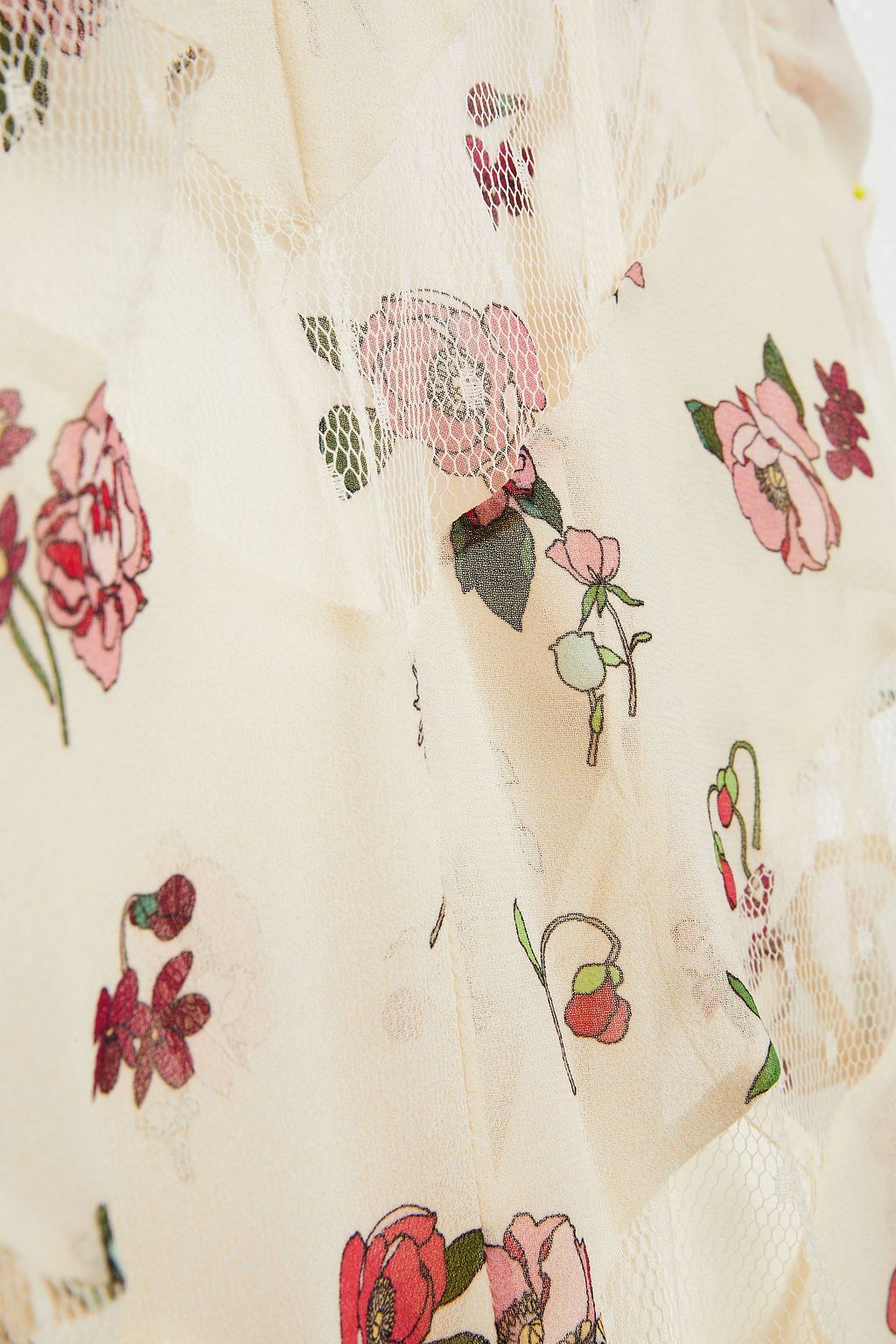 REDVALENTINO 푸앵 데스프리 패널 플로럴 프린트 시폰 탑