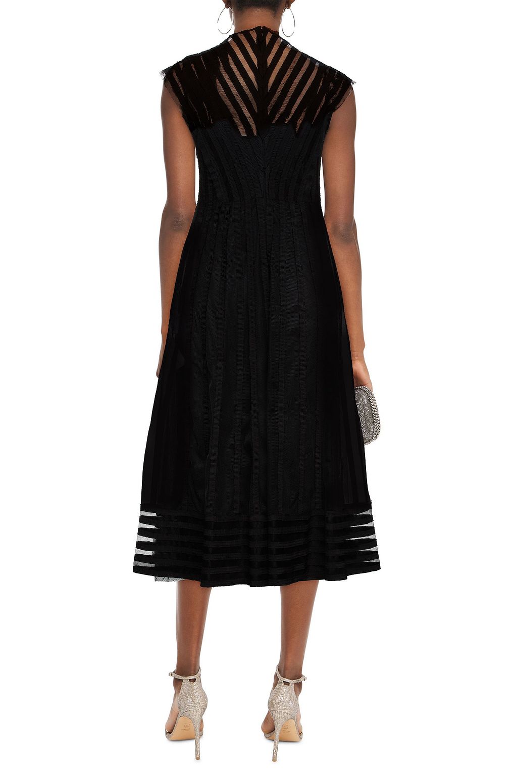 REDVALENTINO Bow-detailed tulle and crepe midi dress