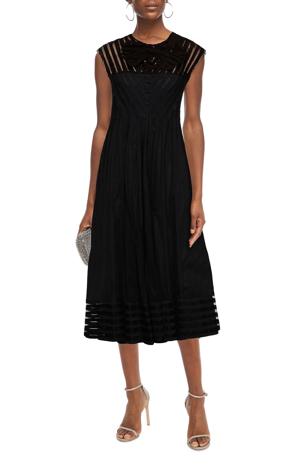 REDVALENTINO Bow-detailed tulle and crepe midi dress