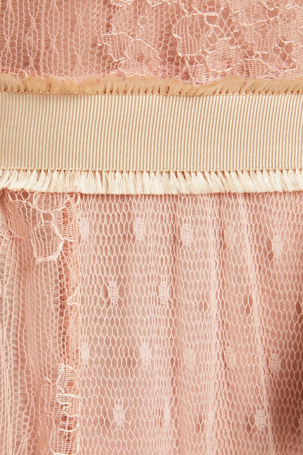 REDVALENTINO Lace-paneled belted point d'esprit midi dress