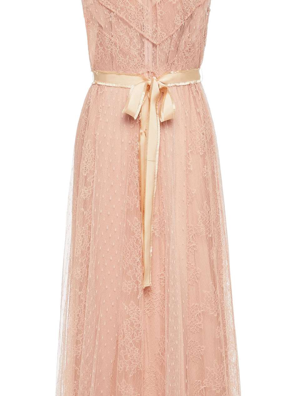 lace-paneled belted point d'esprit midi dress
