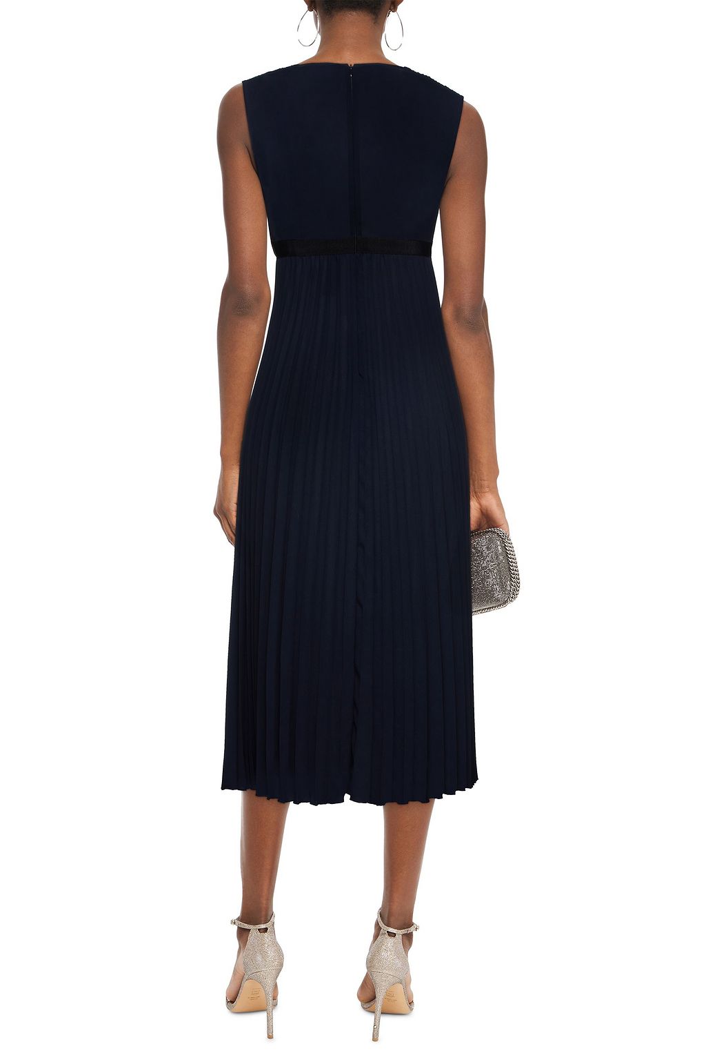 REDVALENTINO Bow-embellished pleated crepe midi dress