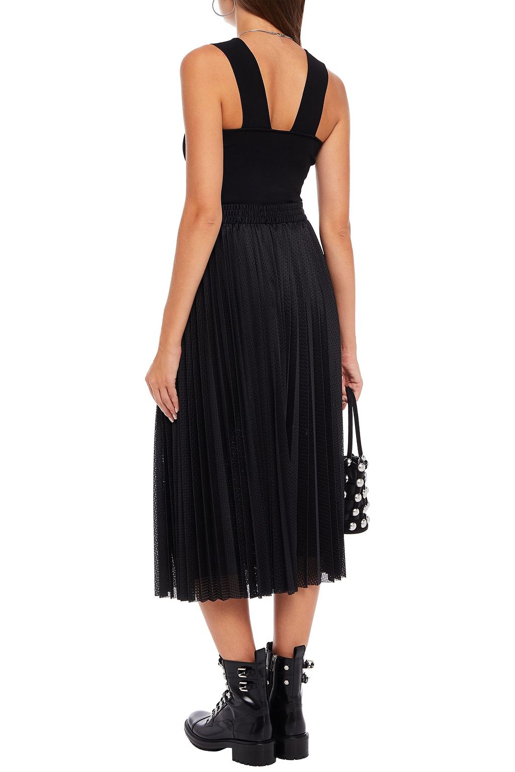REDVALENTINO Pleated mesh midi skirt
