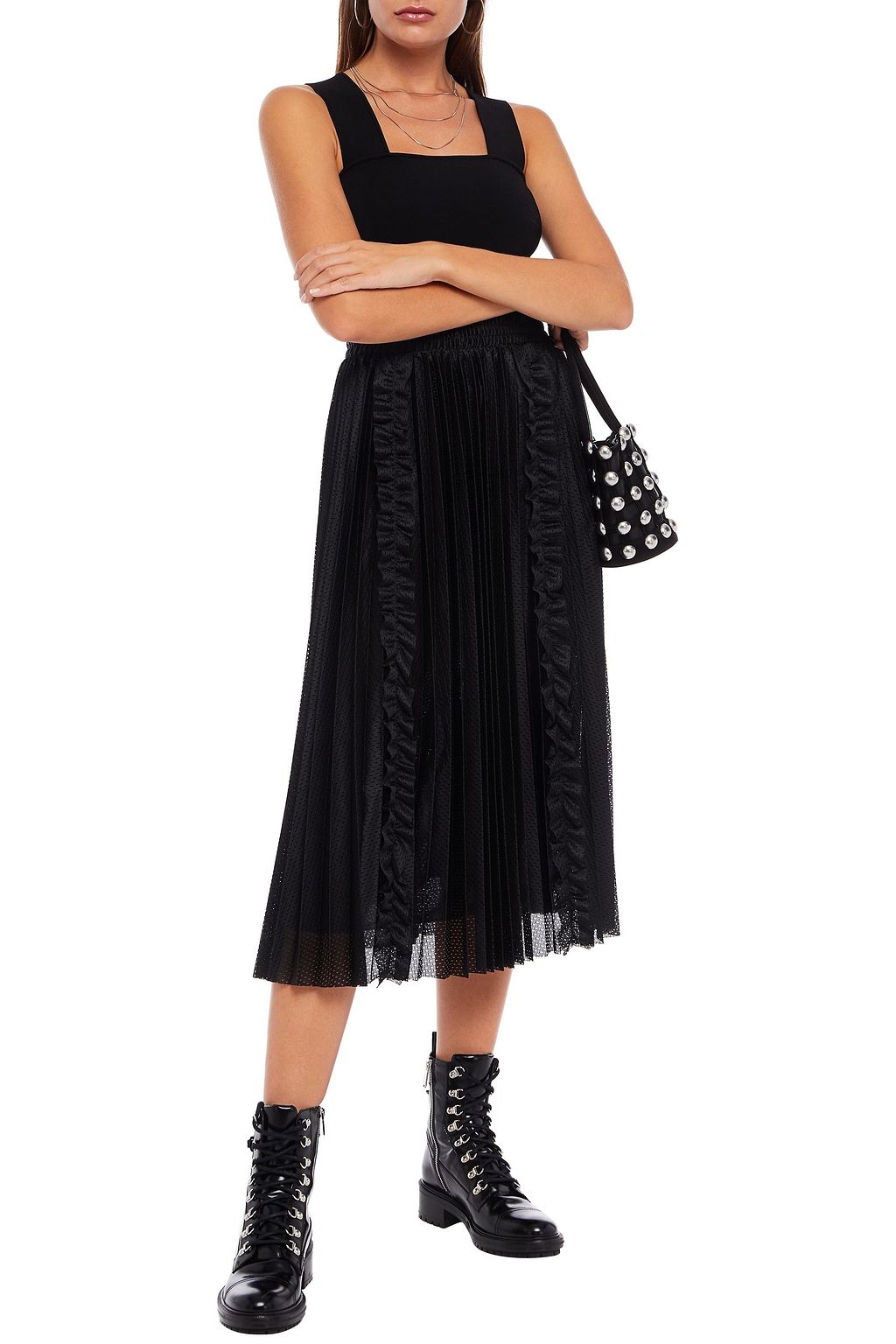 REDVALENTINO Pleated mesh midi skirt