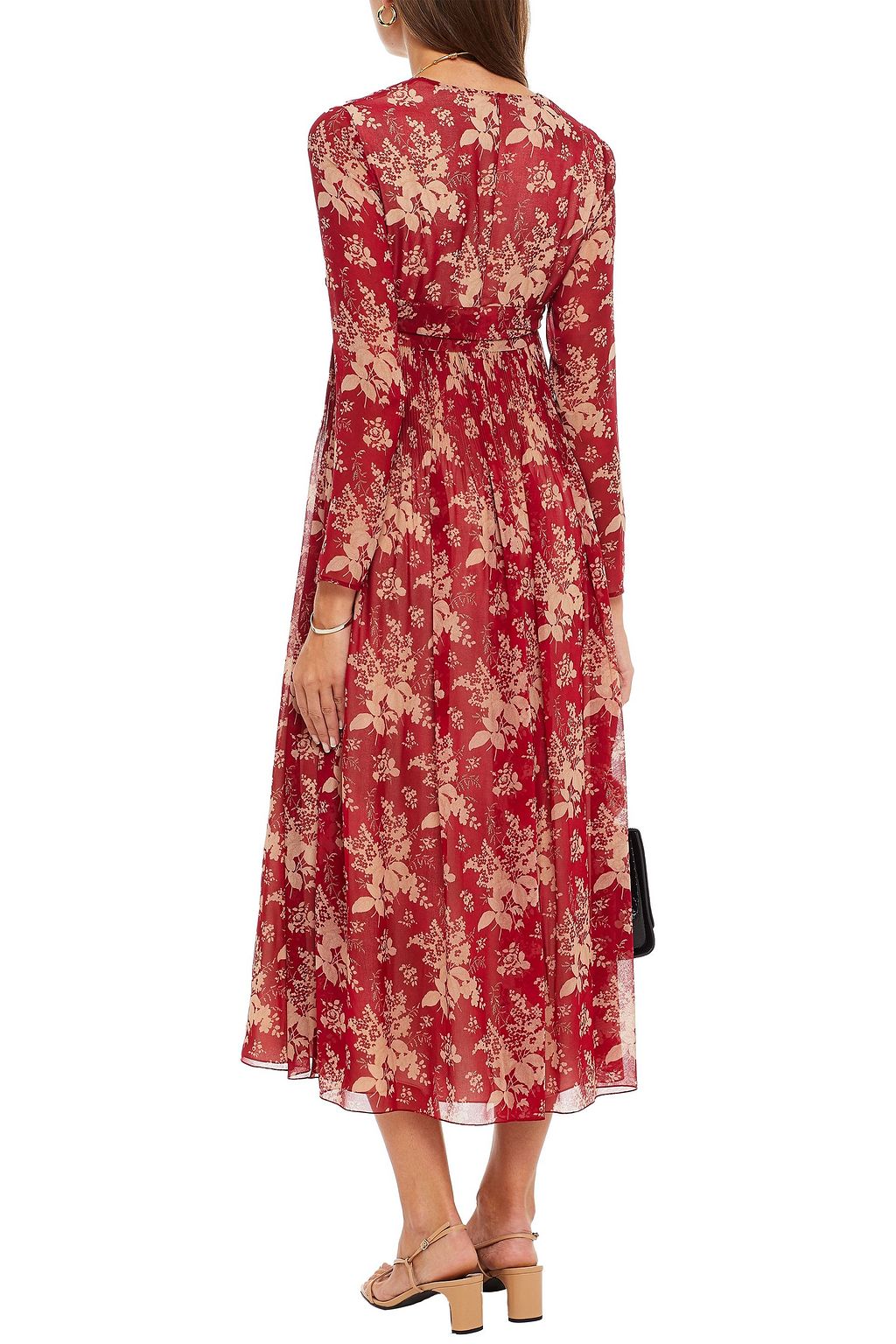 REDVALENTINO Pleated floral-print georgette midi dress